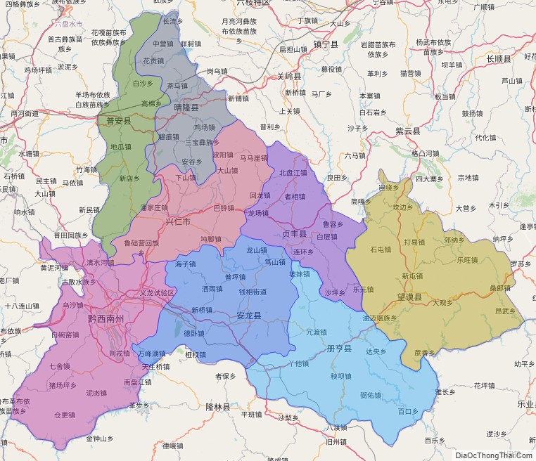 Bản đồ hành chính Kiềm Tây Nam, tỉnh Quý Châu
