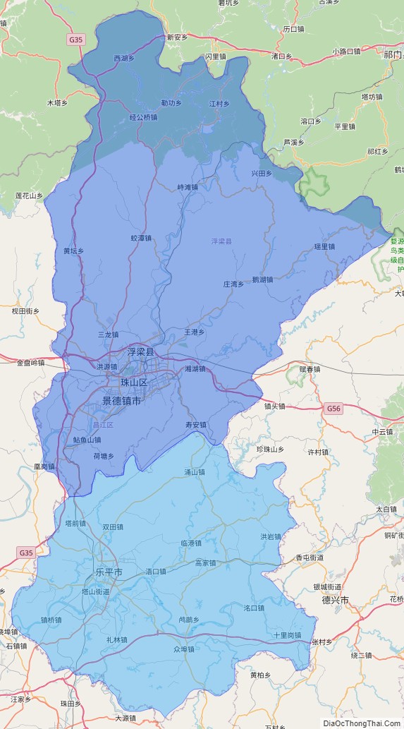 Bản đồ hành chính Cảnh Đức Trấn, tỉnh Giang Tây