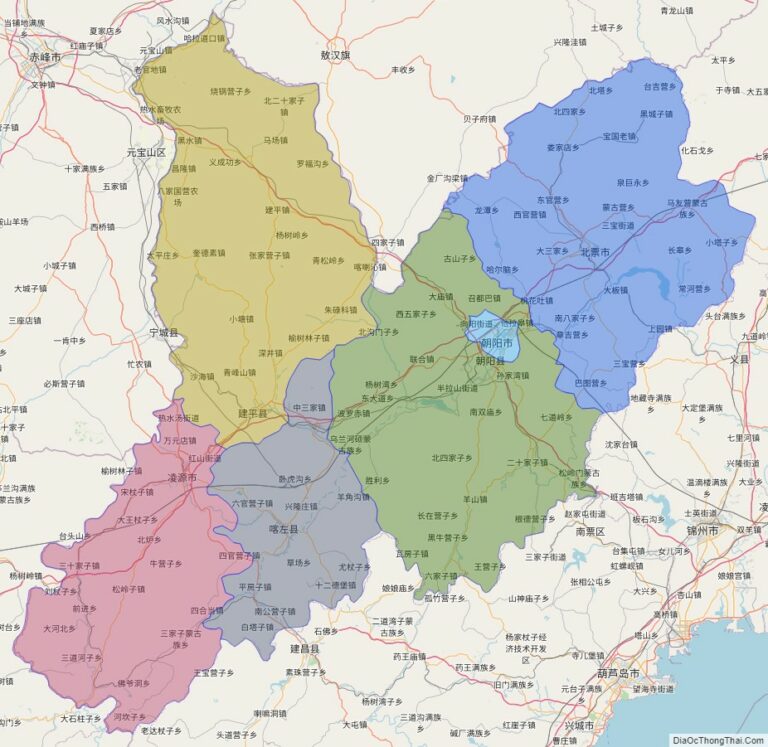 Bản đồ hành chính Triều Dương, tỉnh Liêu Ninh