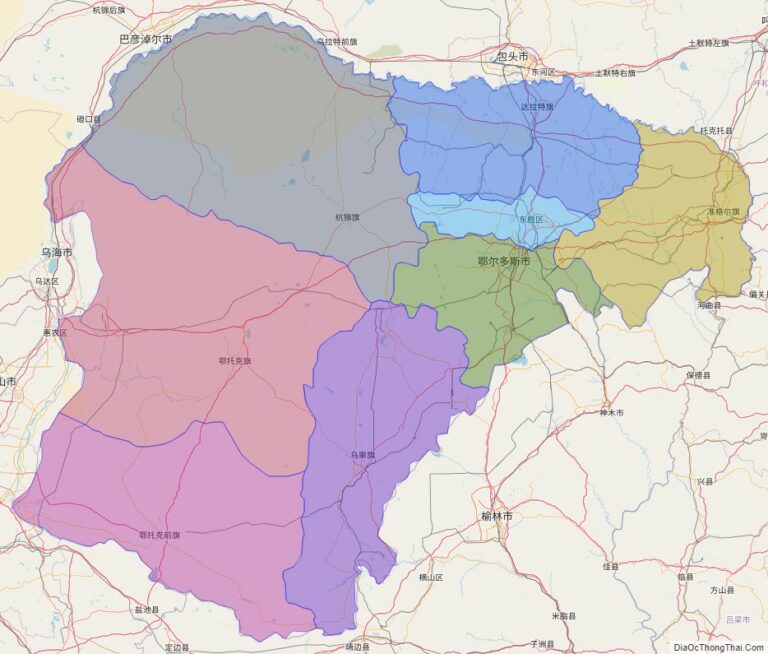 Bản đồ hành chính Ordos, khu tự trị Nội Mông