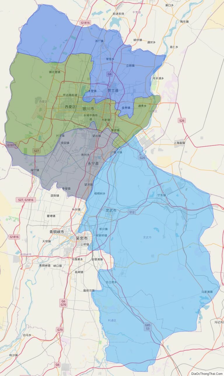 Bản đồ hành chính Ngân Xuyên, tỉnh Ninh Hạ
