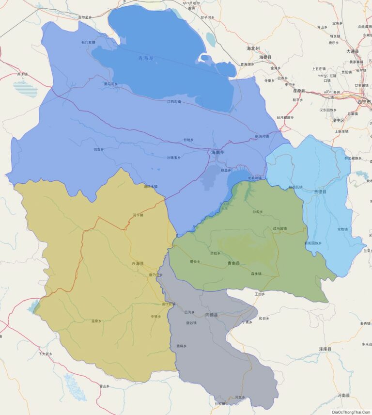 Bản đồ hành chính Quận tự trị Tây Tạng Hải Nam, tỉnh Thanh Hải