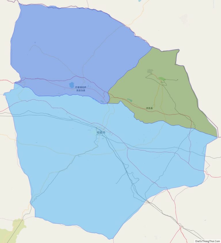 Bản đồ hành chính Hami (Cáp Mật), khu tự trị Tân Cương