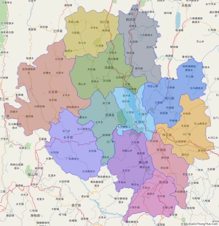 Bản đồ hành chính Đại Lý, tỉnh Vân Nam