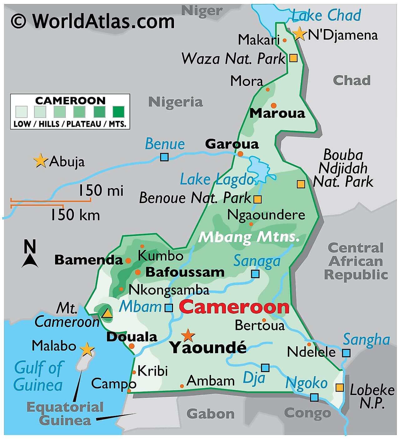 Bản đồ vật lý của Cameroon