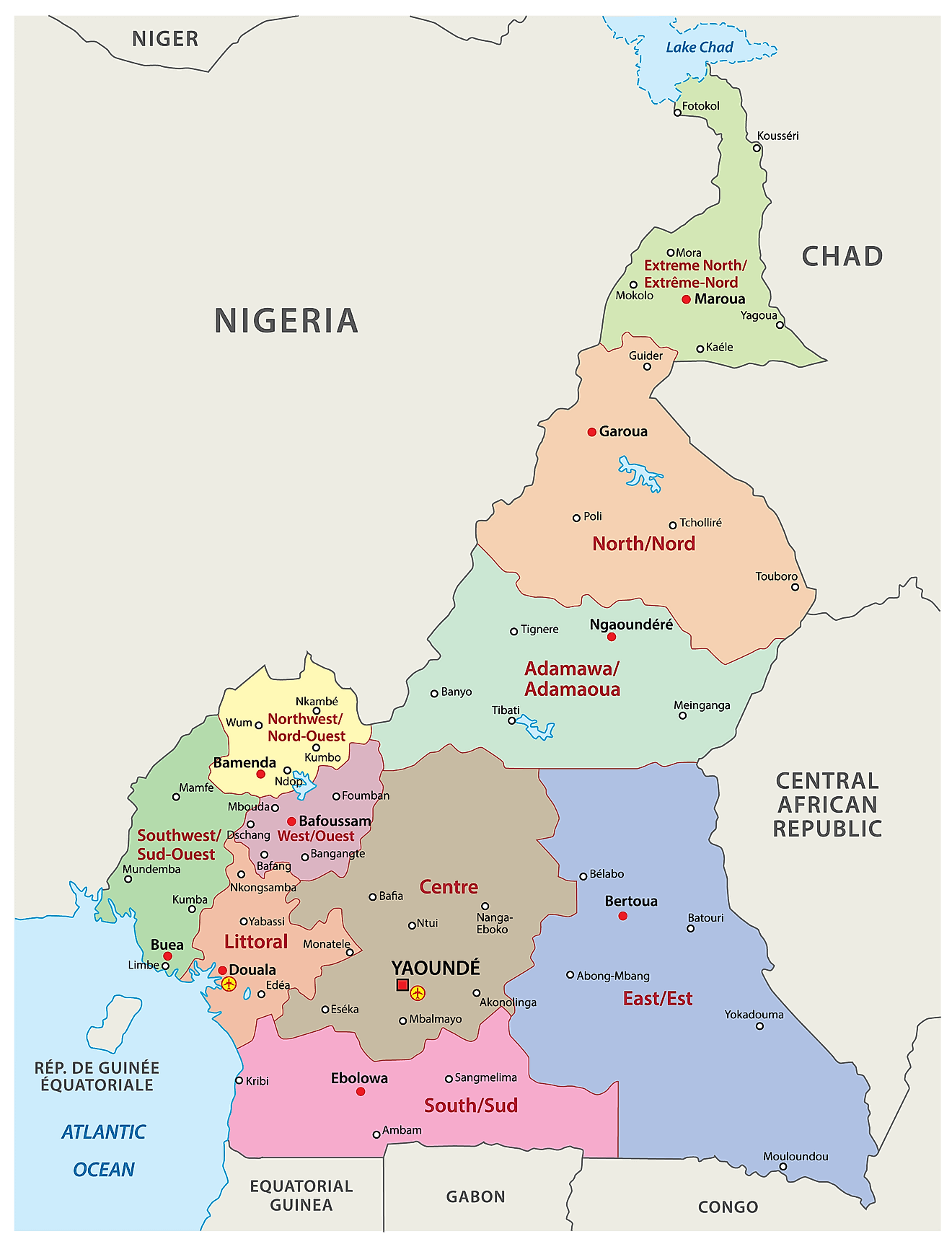 Bản đồ các khu vực của Cameroon