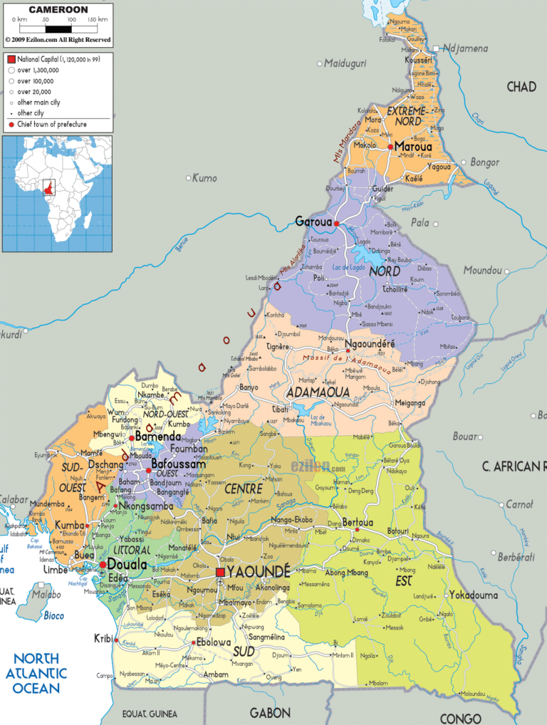 Bản đồ hành chính Cameroon khổ lớn