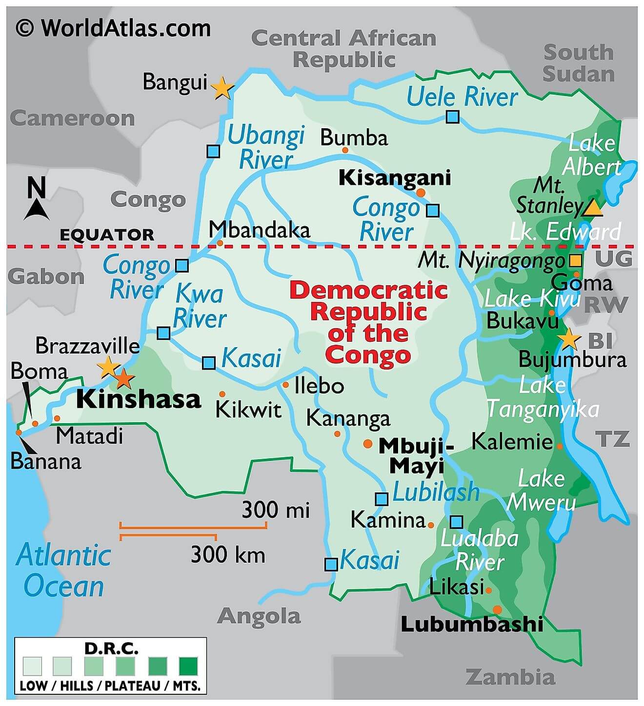 Bản đồ vật lý của Cộng hòa Dân chủ Congo