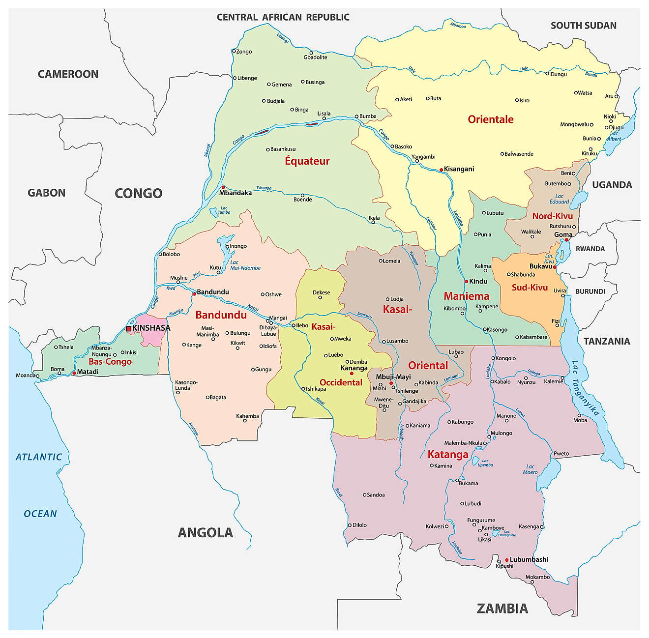 Bản đồ các tỉnh của Cộng hòa Dân chủ Congo