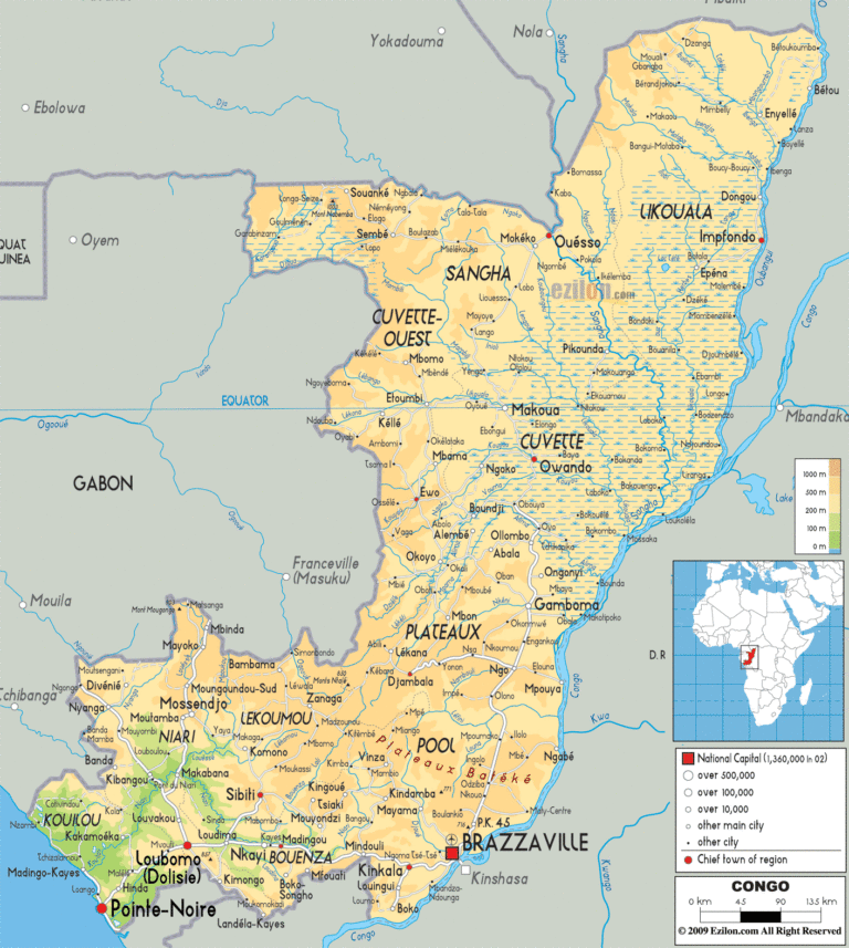 Bản đồ tự nhiên Cộng hòa Congo khổ lớn