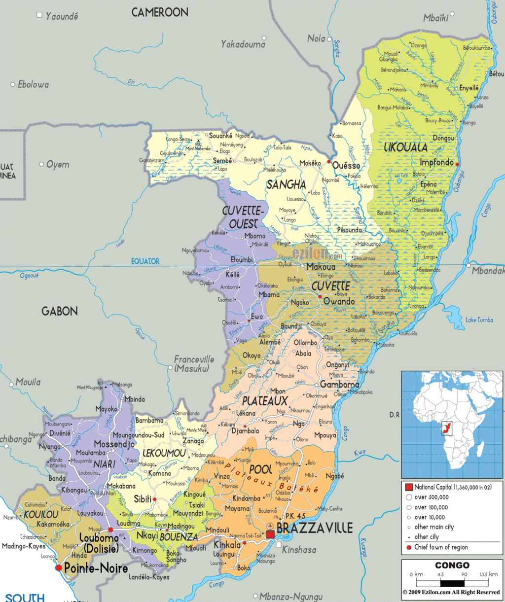 Bản đồ hành chính Cộng hòa Congo