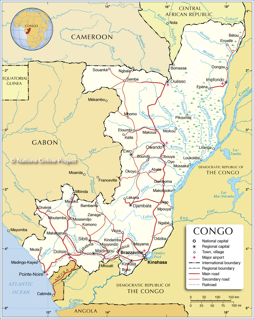 Bản đồ hành chính của Cộng hòa Congo