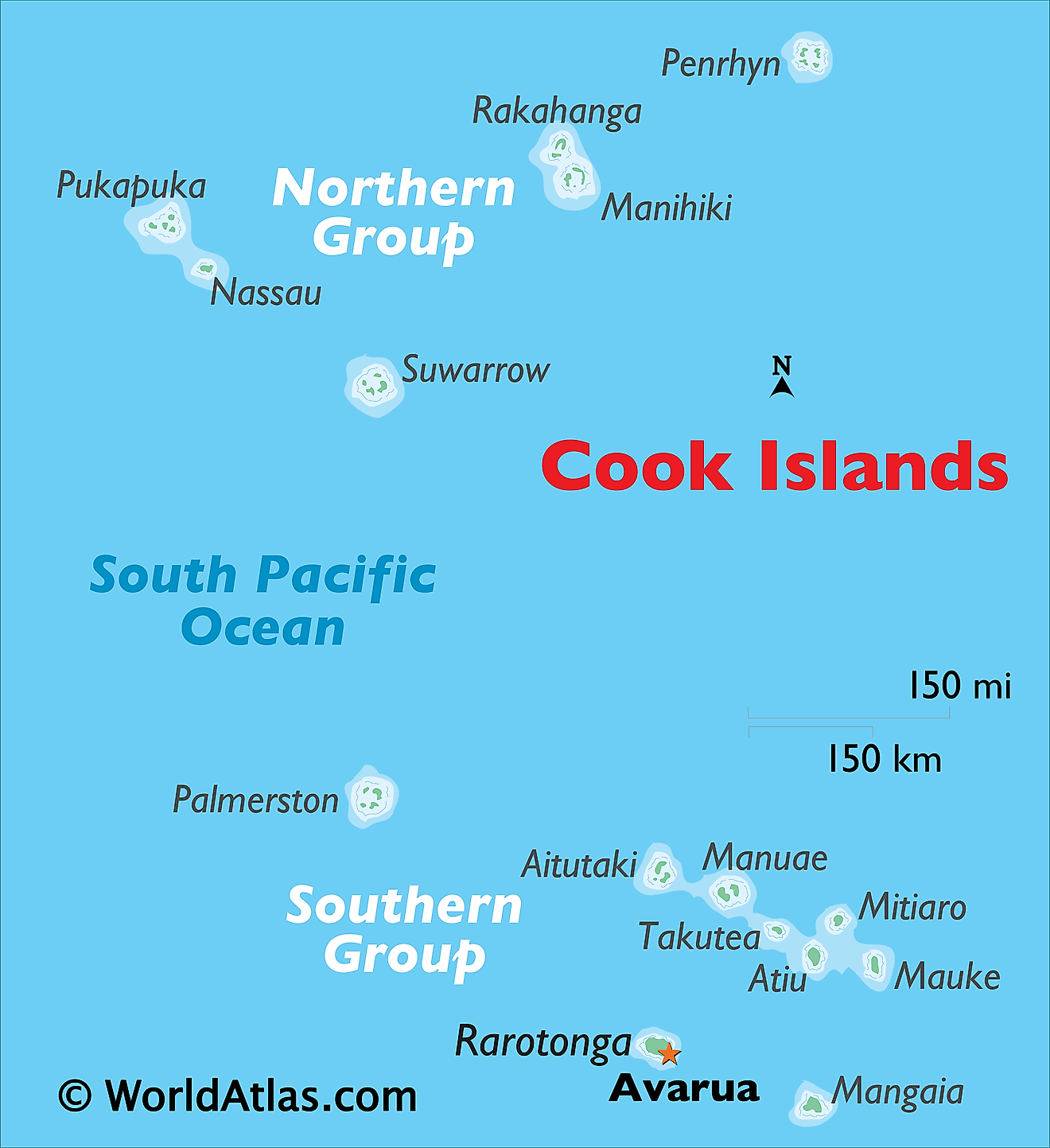 Bản đồ vật lý của quần đảo Cook