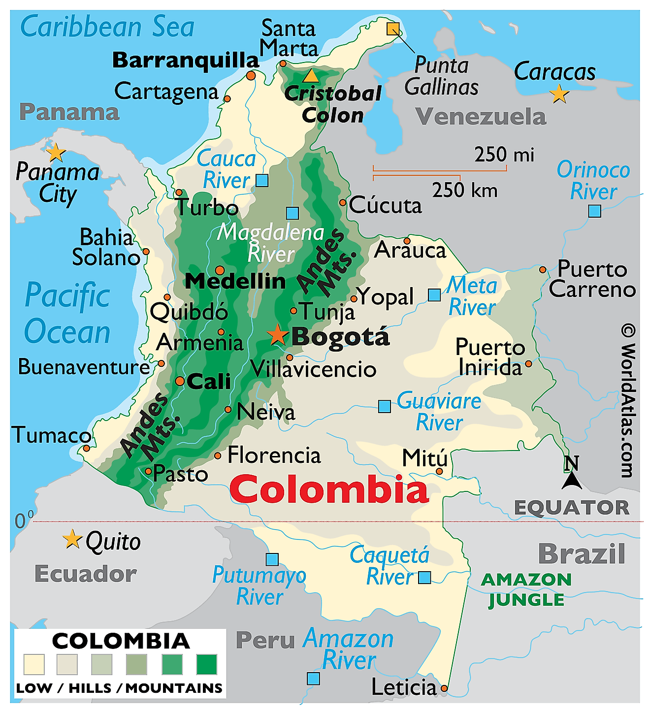 Bản đồ vật lý của Colombia
