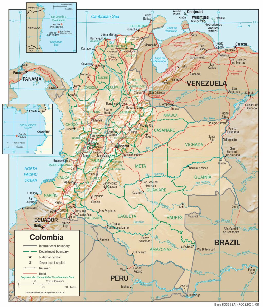 Bản đồ vật lý Colombia