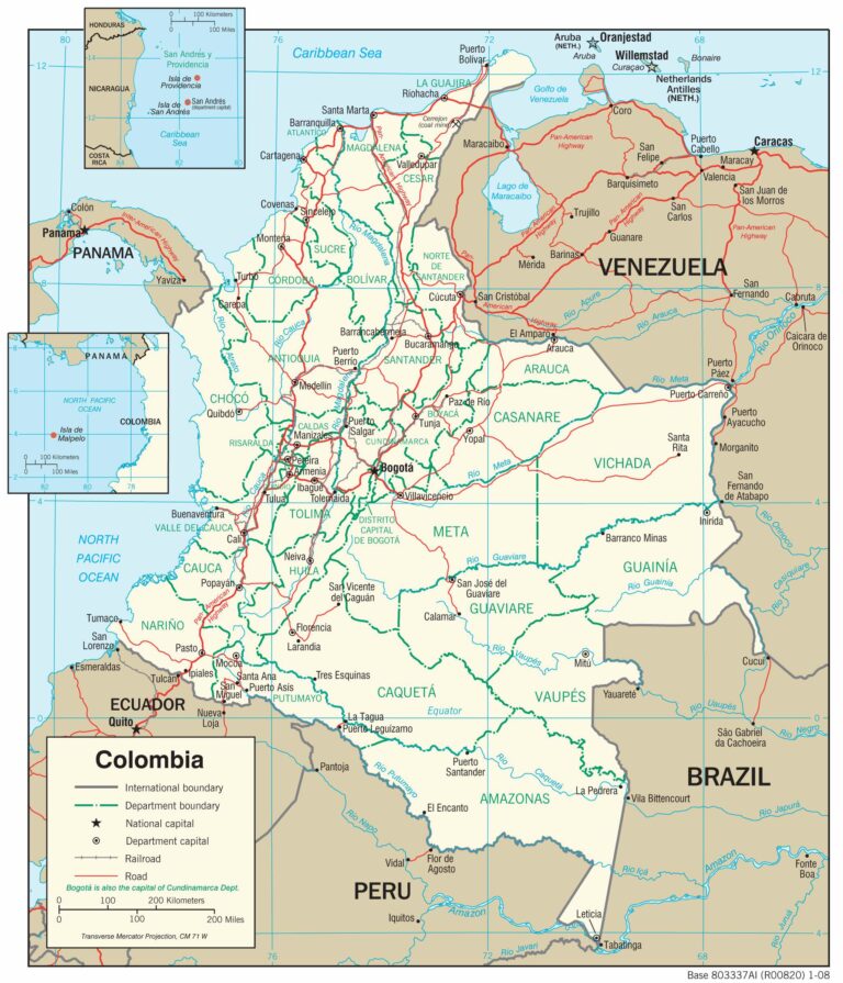 Colombia transportation map.