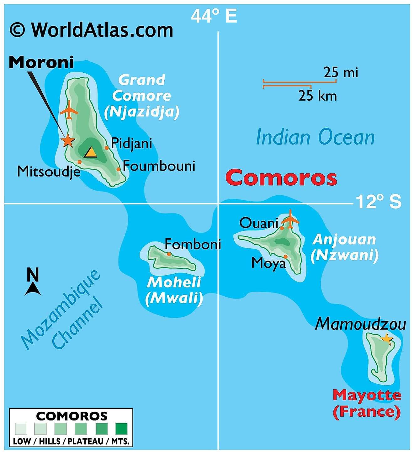 Bản đồ vật lý của Comoros