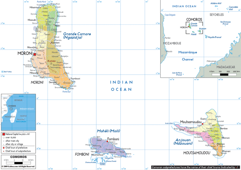 Bản đồ hành chính Comoros khổ lớn