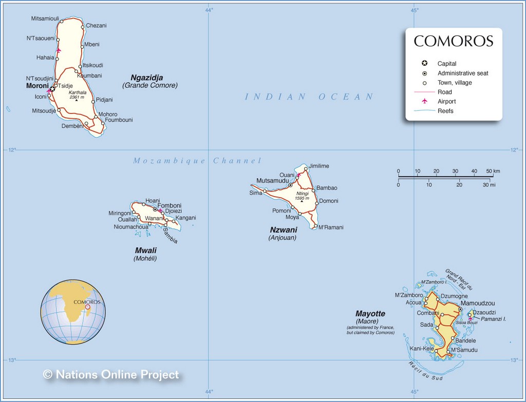 Bản đồ hành chính của Comoros