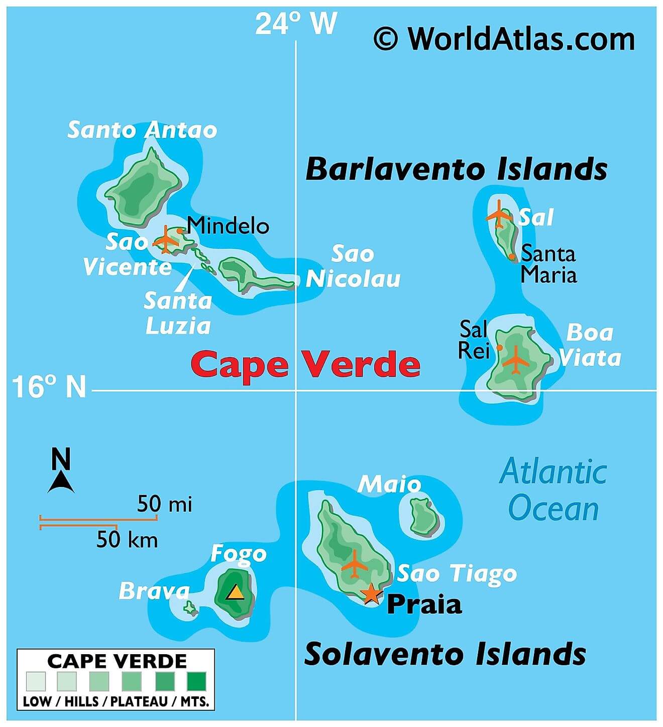 Bản đồ vật lý của Cape Verde