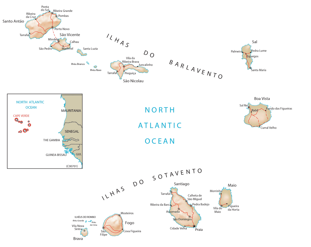 Bản đồ vật lý Cape Verde