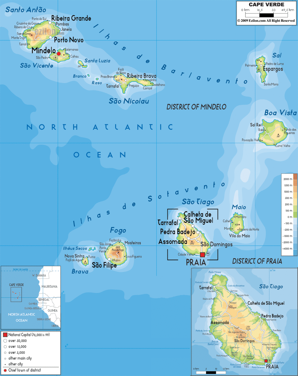 Bản đồ vật lý Cabo Verde