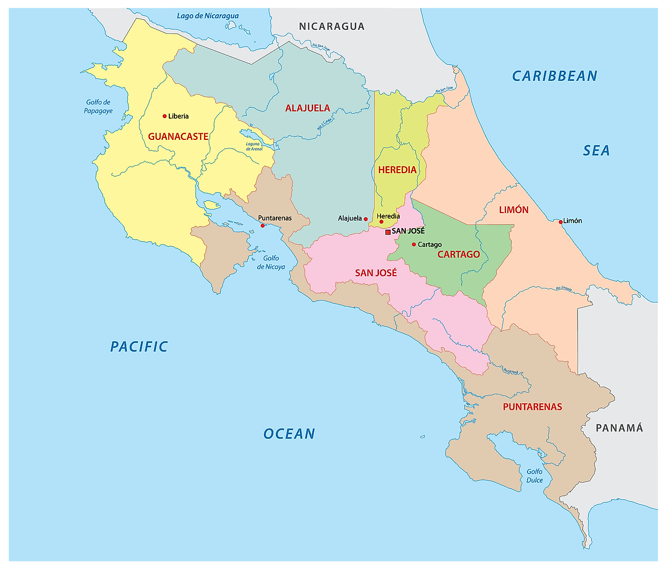 Bản đồ các tỉnh của Costa Rica