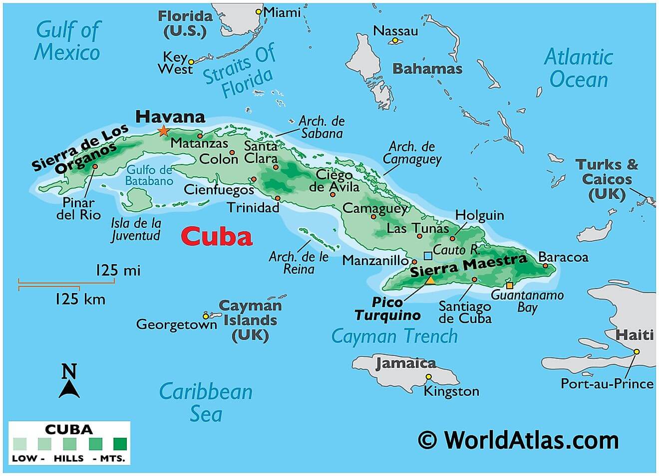 Bản đồ vật lý của Cuba
