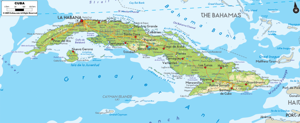 Cuba physical map.