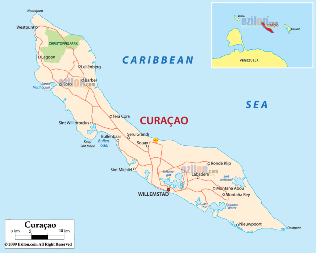 Curacao political map.