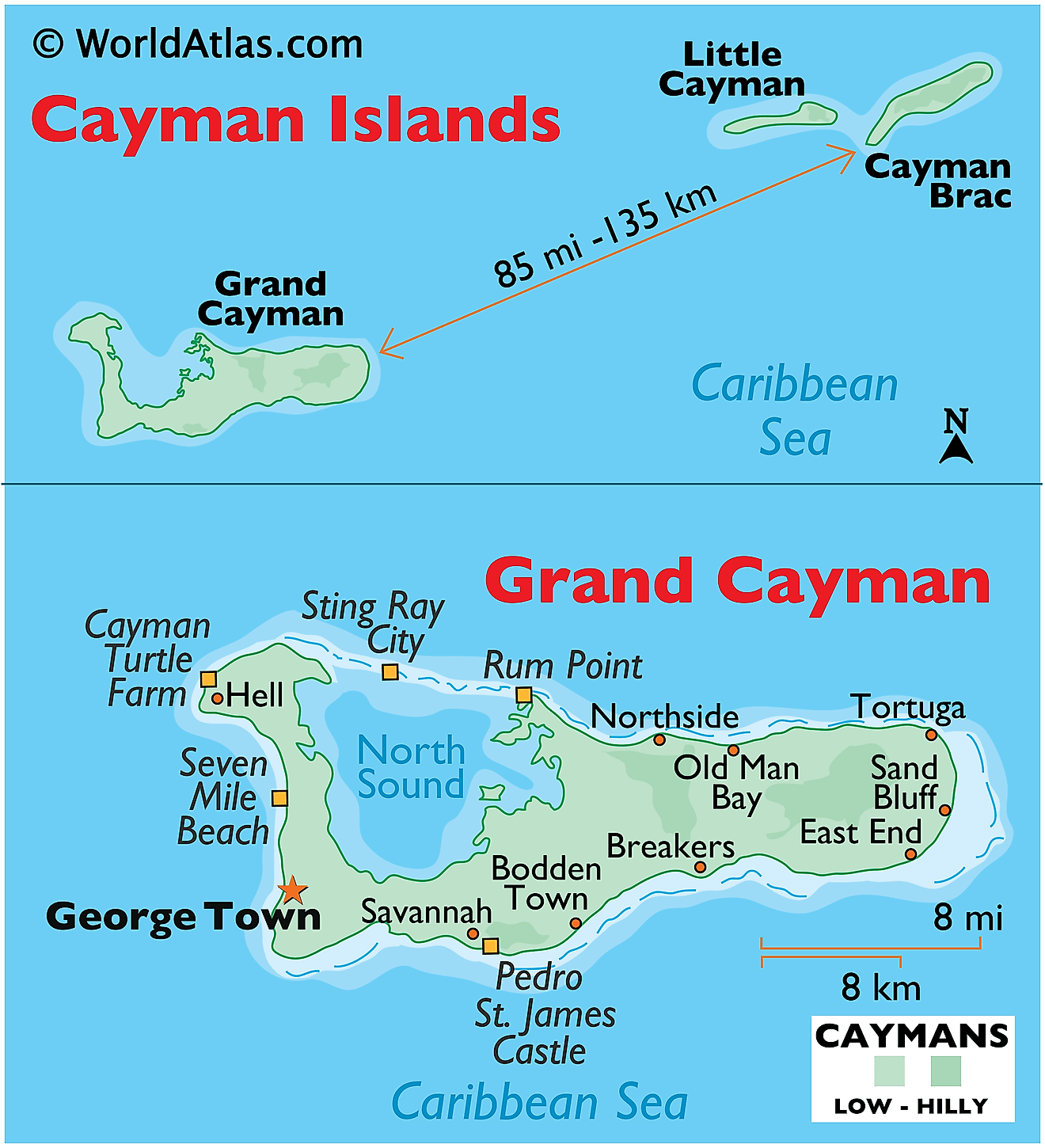 Bản đồ vật lý của Quần đảo Cayman