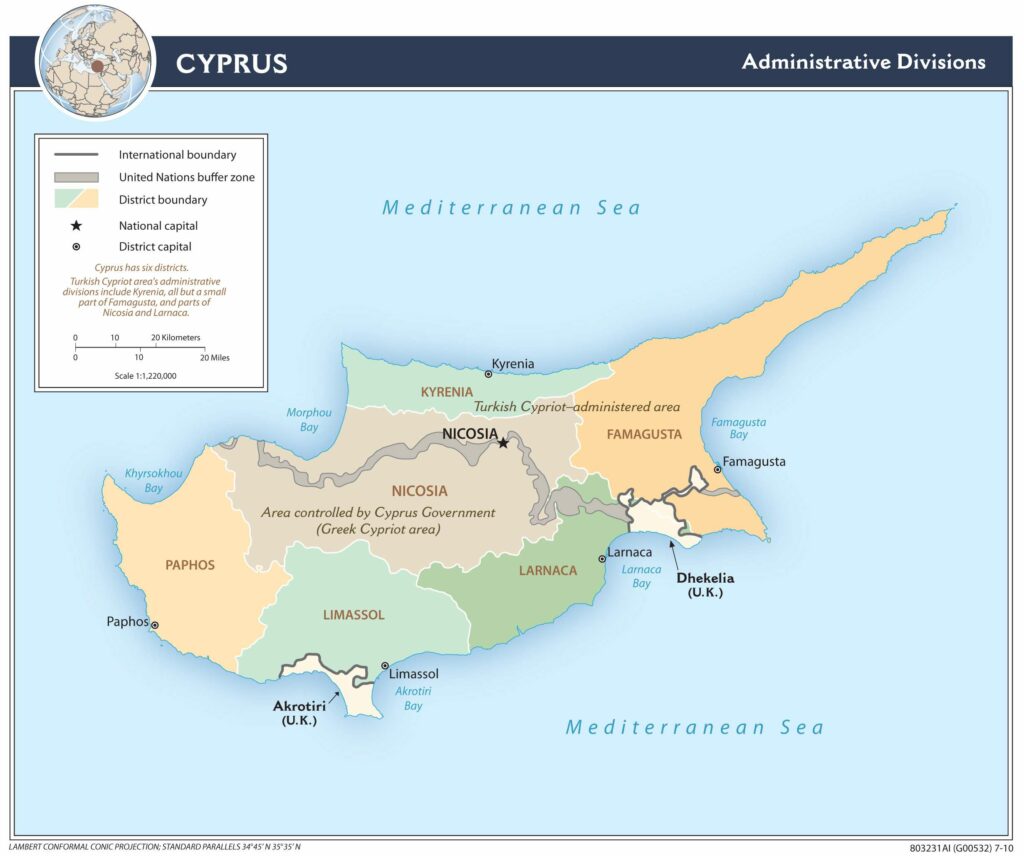 Cyprus administrative map.