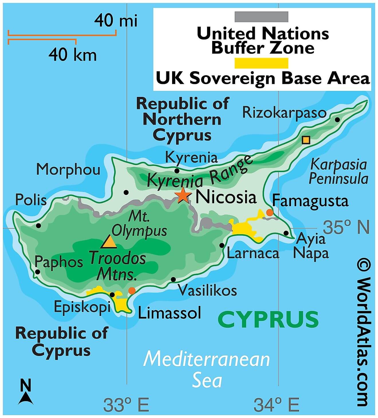 Physical Map of Cyprus