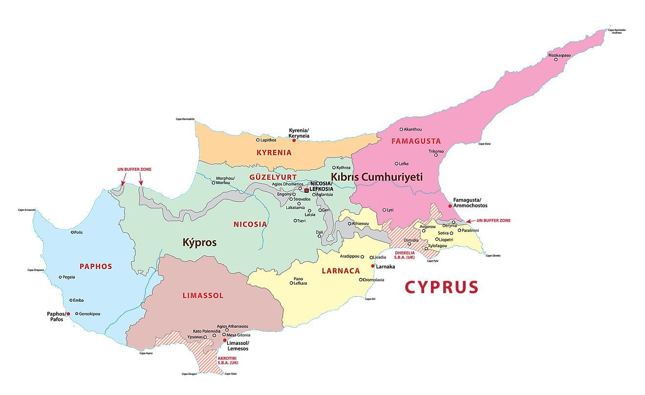 Các quận của Síp Bản đồ