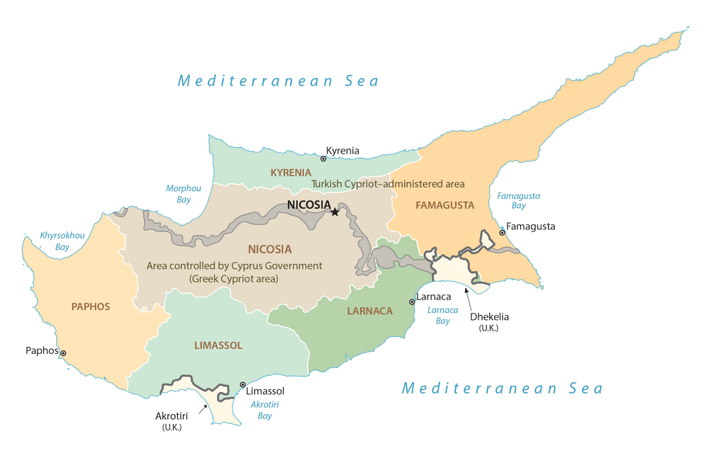 Bản đồ các quận của Cộng hòa Síp