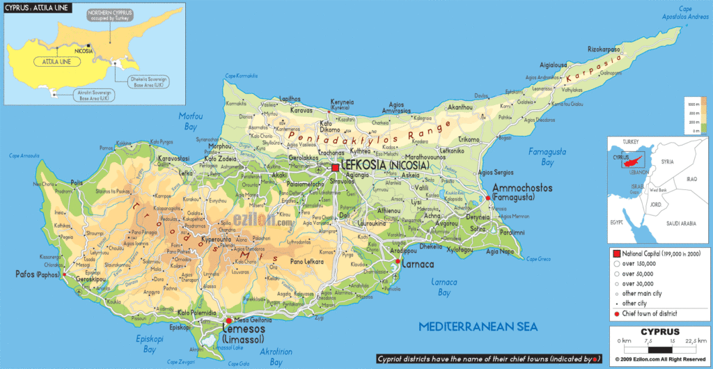 Cyprus physical map.
