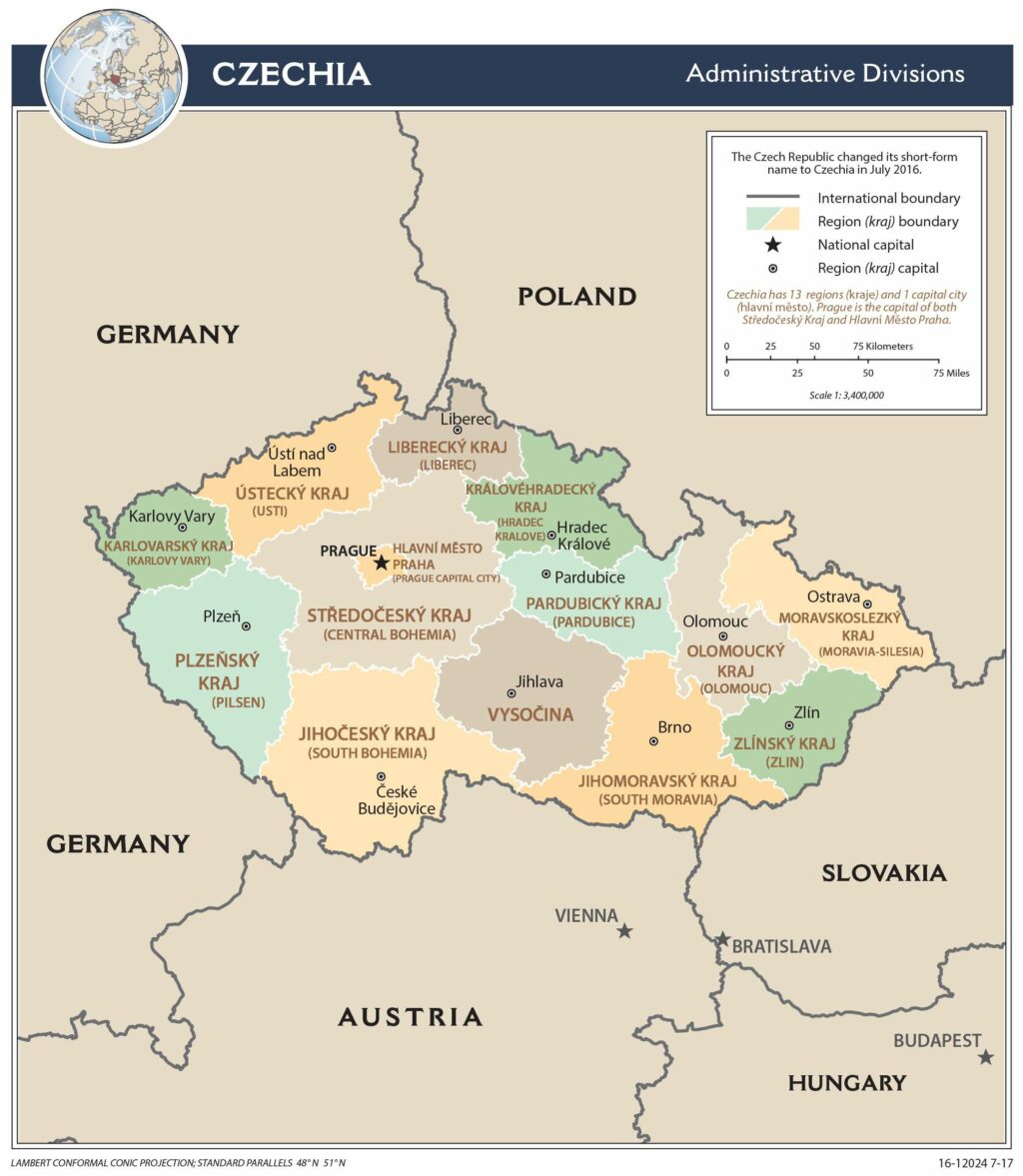 Czech Republic administrative map.