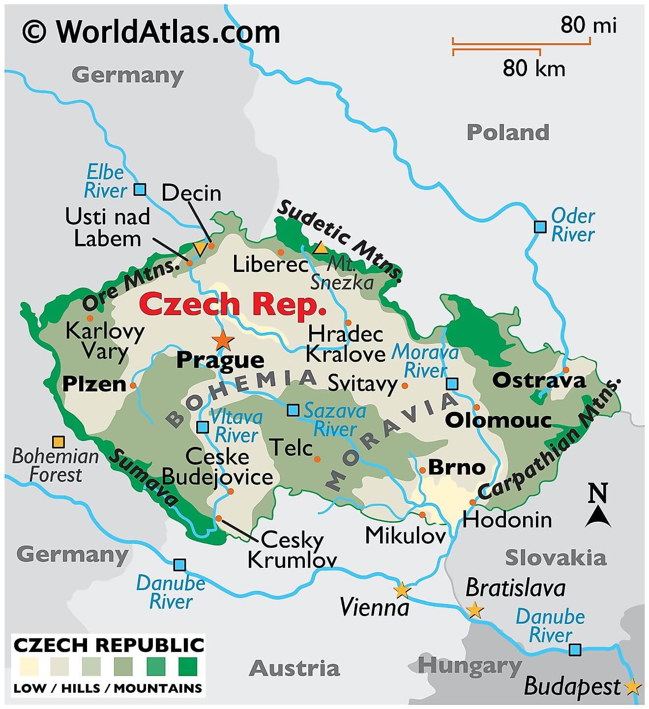 Bản đồ vật lý Cộng hòa Séc