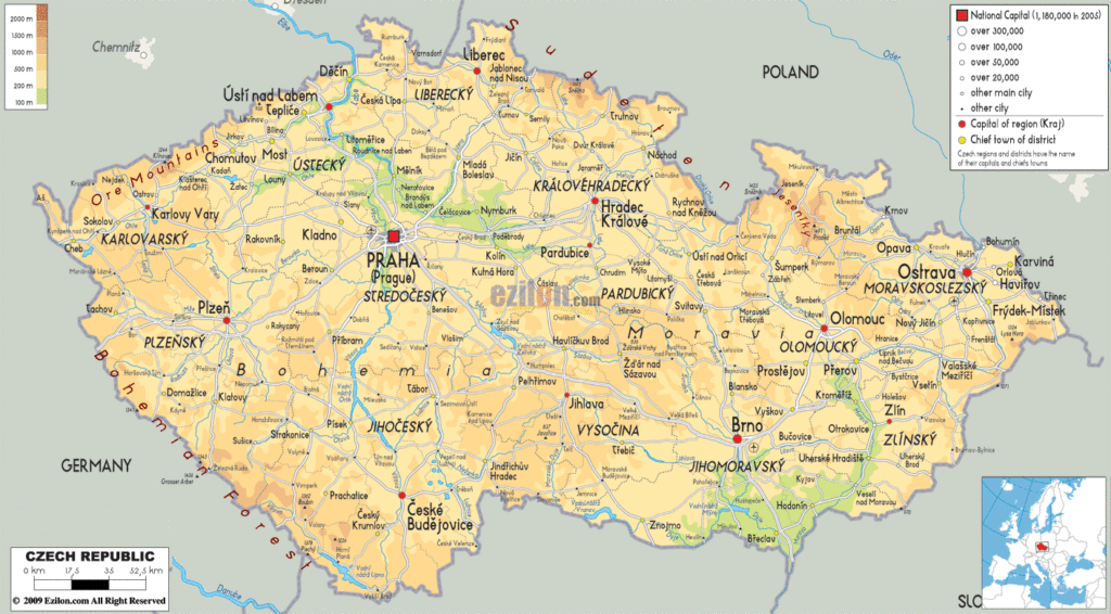 Czech Republic physical map.