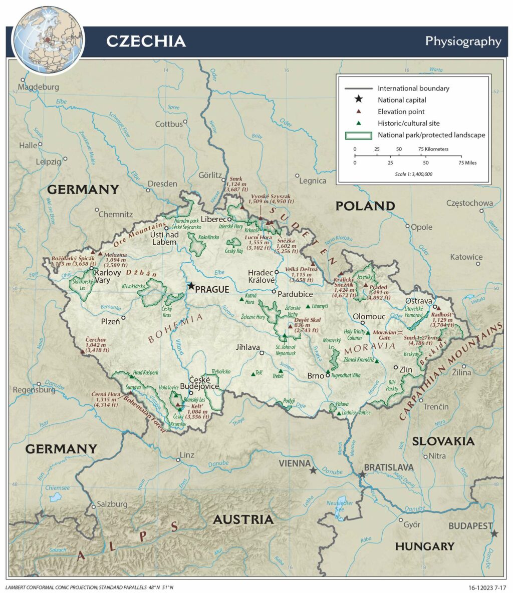 Bản đồ vật lý Cộng hòa Séc