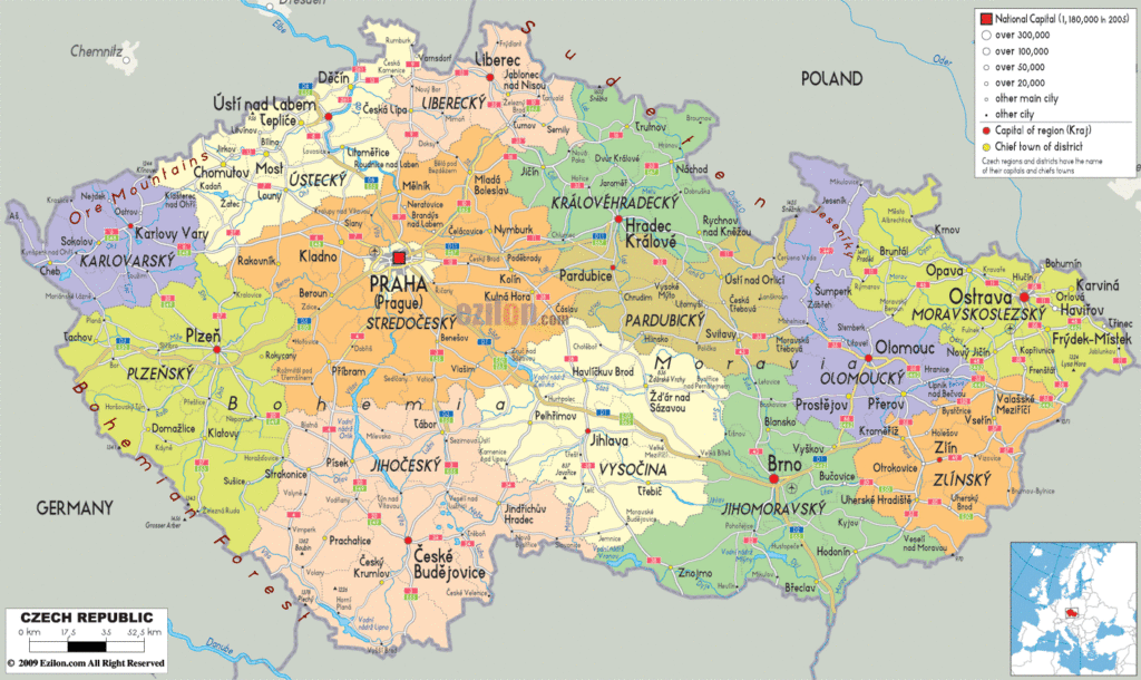 Czech Republic political map.