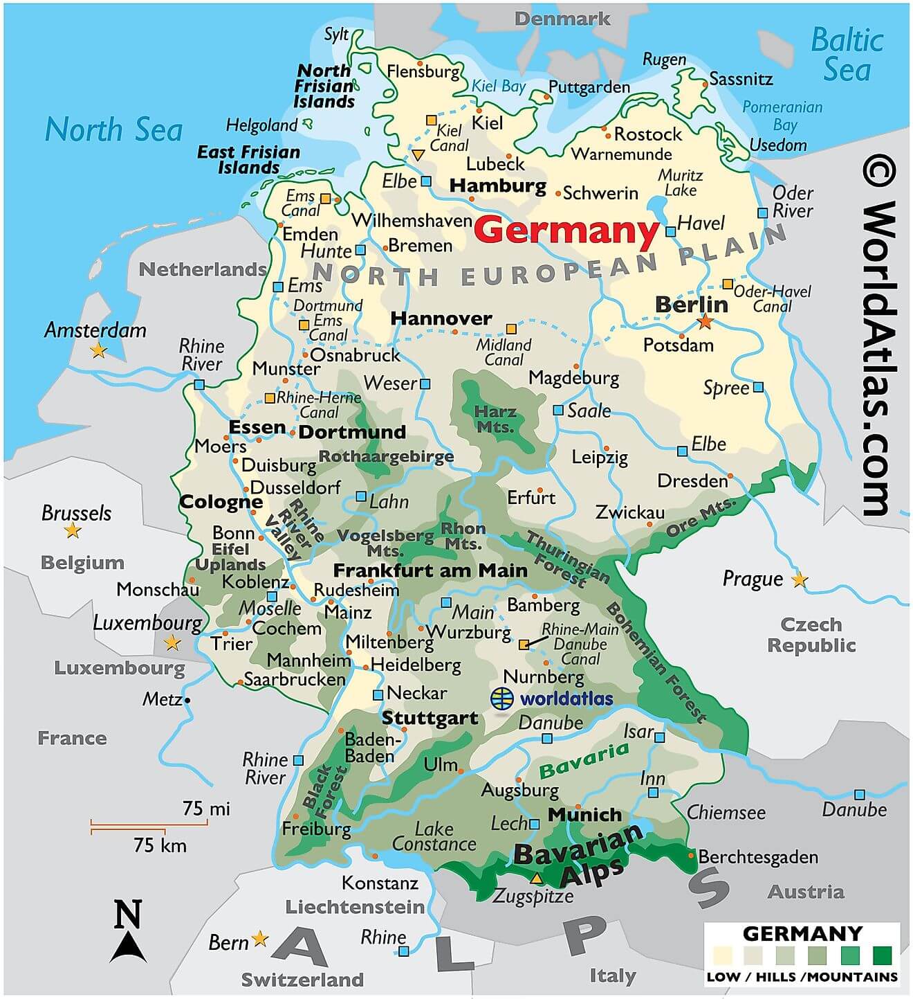 Physical Map of Germany