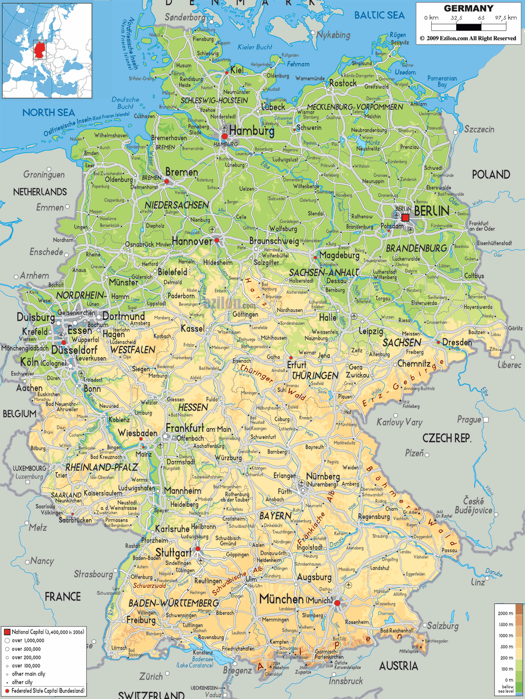 Bản đồ vật lý nước Đức