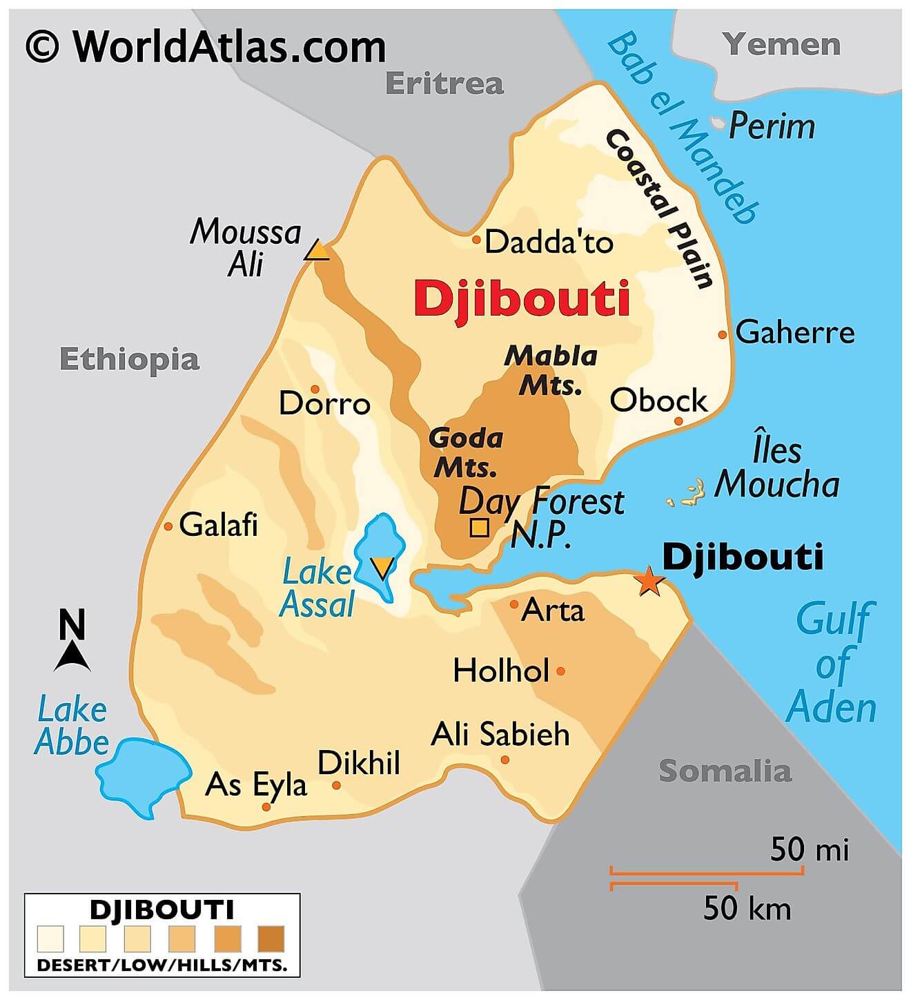Bản đồ vật lý của Djibouti