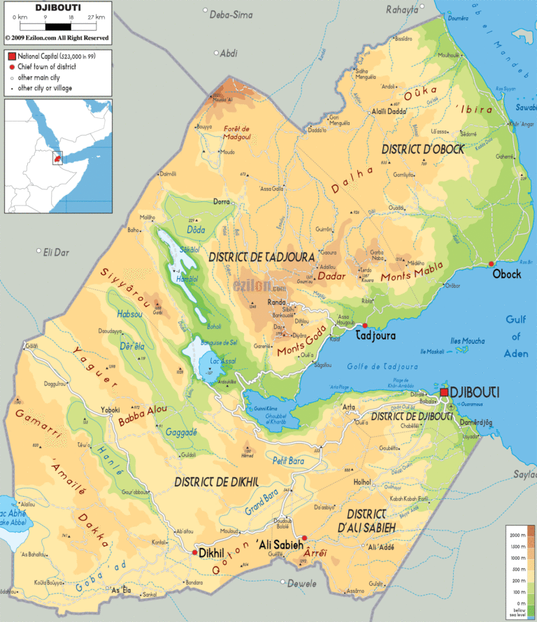 Bản đồ tự nhiên Djibouti khổ lớn