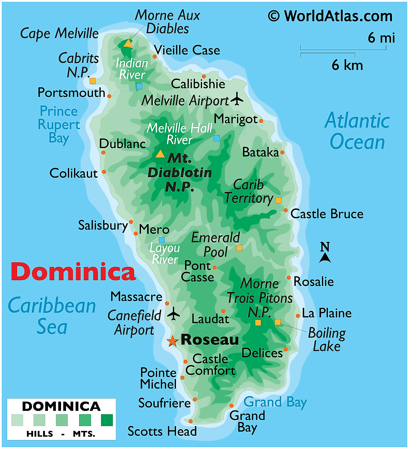 Bản đồ vật lý của Dominica
