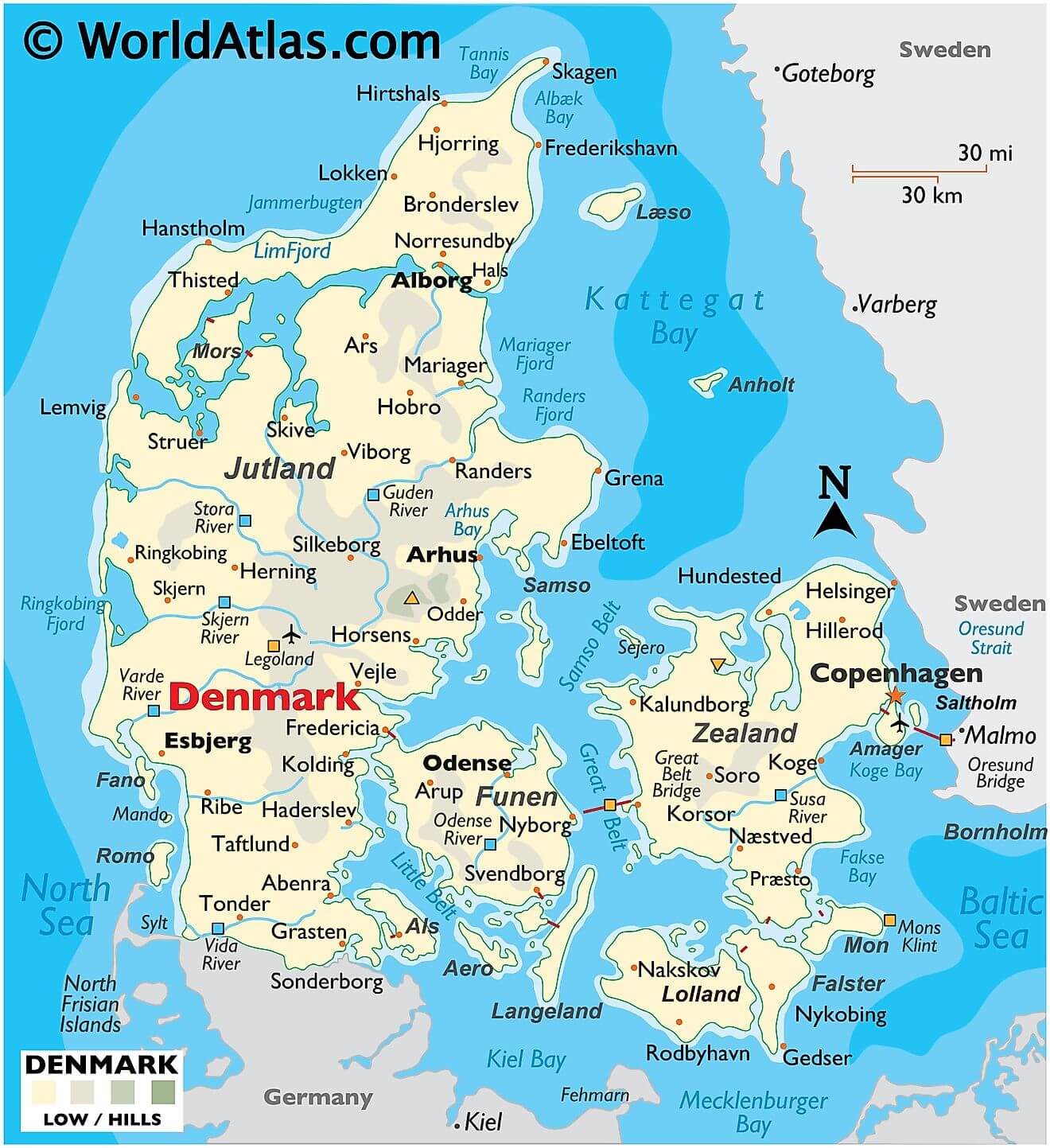 Bản đồ vật lý của Đan Mạch