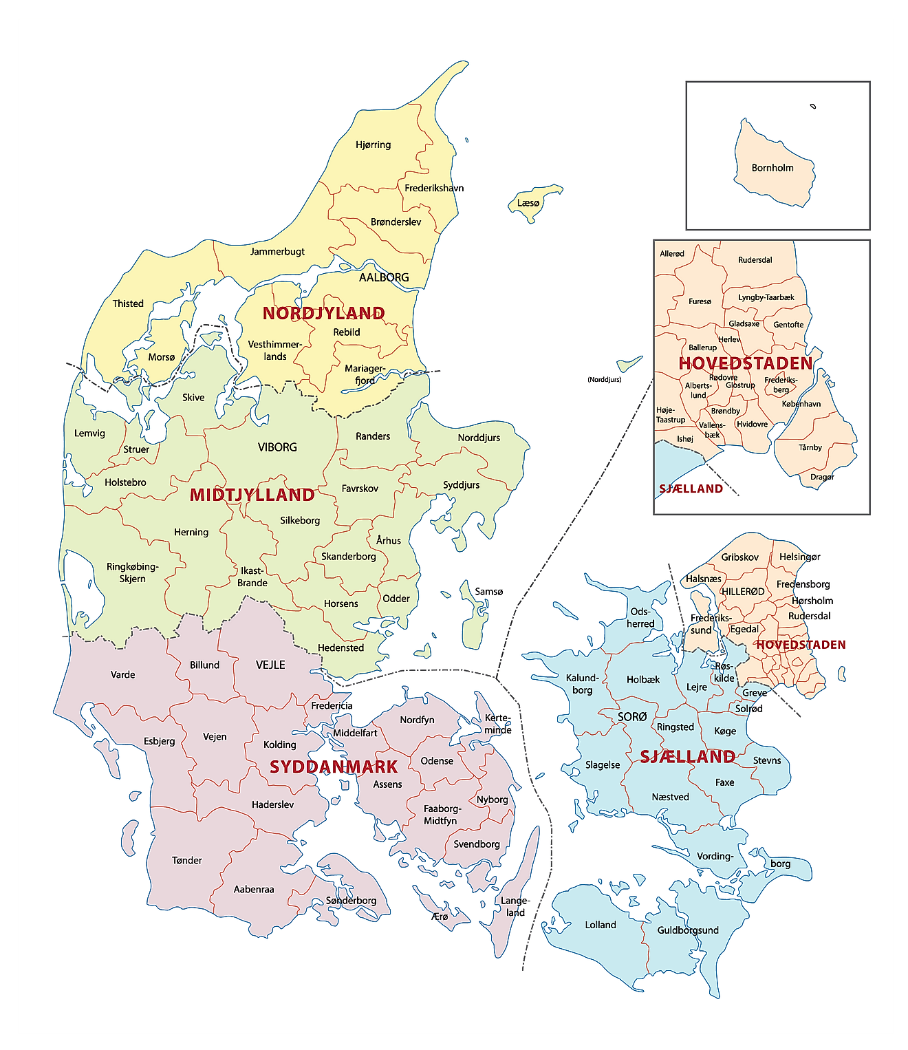 Bản đồ các vùng của Đan Mạch