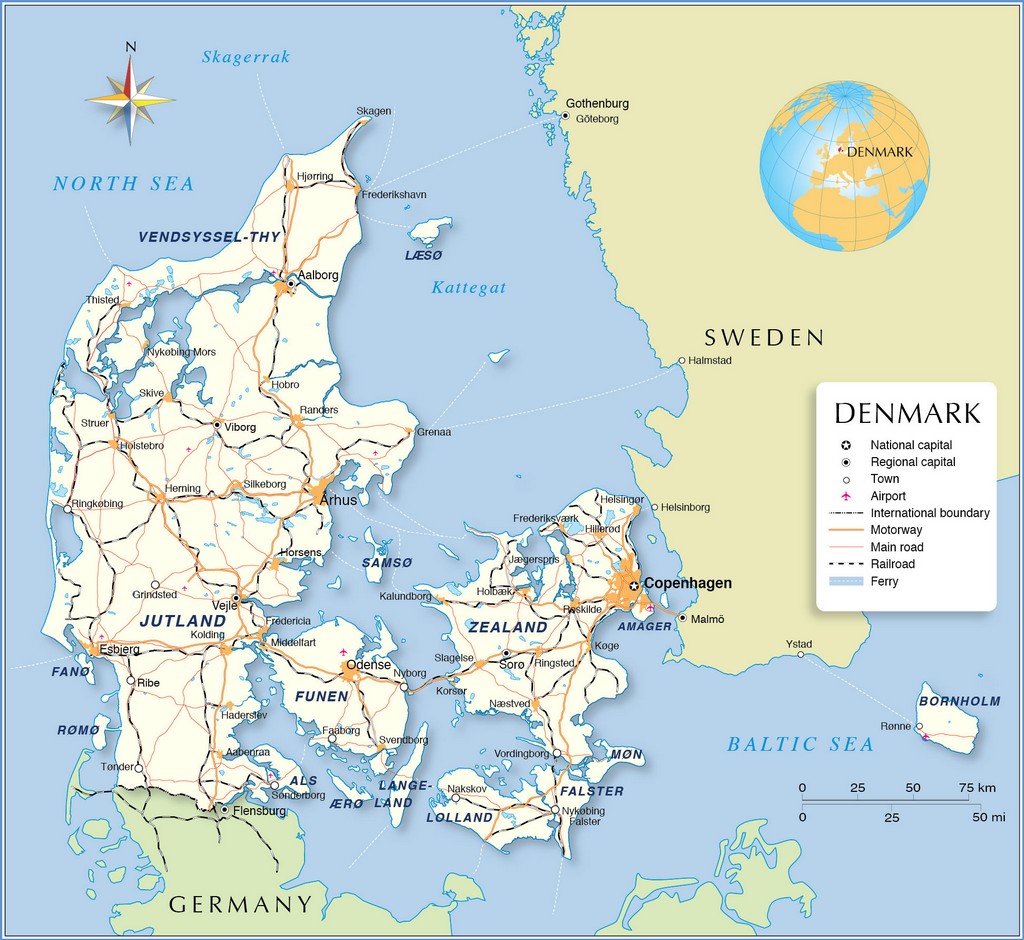 Bản đồ hành chính của Đan Mạch
