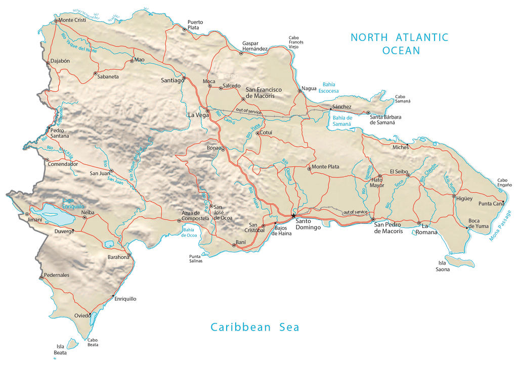 Bản đồ vật lý Cộng hòa Dominica